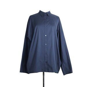 Kit & Ace Women’s Large Navy Melange Blue Button up Boyfriend Shirt Long Sleeve